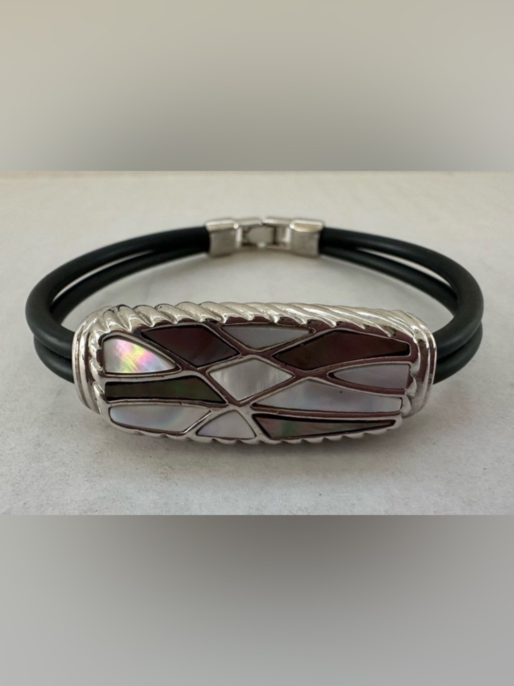 Lia Sophia Mother of Pearl & Abalone Shell Bracelet on Black Cord